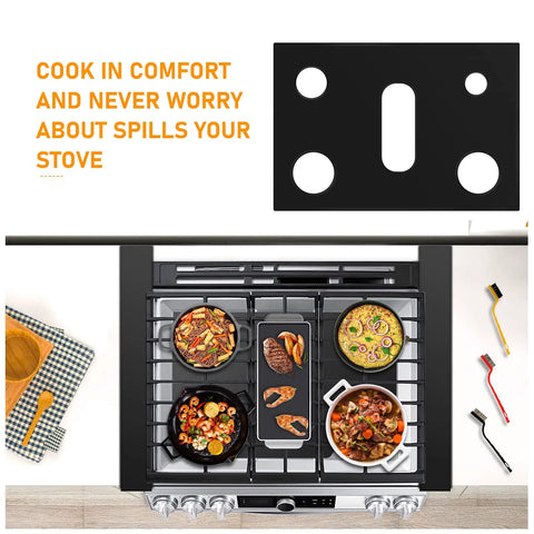 Gas Stove Top Burner Covers And Mats Set For Range Cooktops Nonstick Reusable Oven Liners Protectors displayed on cooktop
