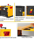 Rock Solid Bench Top Thickness Planer delivering beasty 2000W power, featuring stowable countertop, safety switch, and return roller.