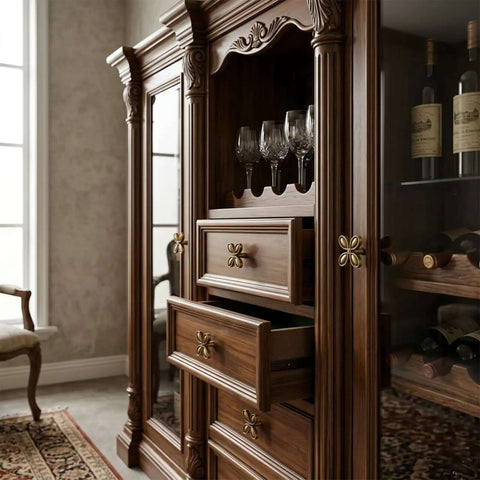 Wooden cabinet with Six Pack Butterfly Brass Cabinet Knobs Zinc Alloy Vintage Hardware for cabinets, dressers, and wardrobes.