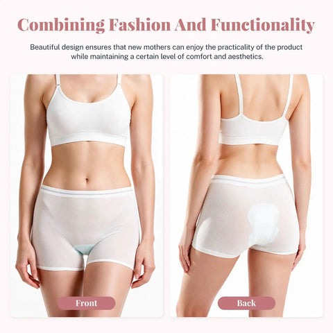No Cap This Postpartum Recovery Maternity Underwear Is A Heckin Solid C Section Safe High Waist Breathable Mesh Panty Set showing front and back view, featuring soft breathable mesh fabric.
