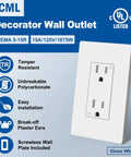 50 Pack Tamper Resistant 15 Amp Decorator Electrical Outlet With Screwless Wall Plate For Home And Commercial Use 15A 125V UL Listed White Durable Construction For High Traffic Areas