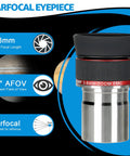 3Mm To 8Mm Zoom Eyepiece For 1.25 Inch Telescopes, Parfocal Design, shown with lens details and benefits, for lunar viewing
