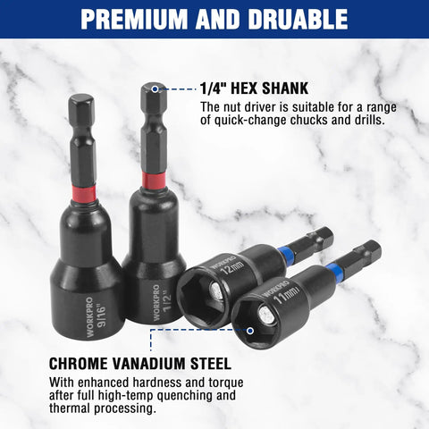 27 Piece Magnetic Nut Driver Kit With Quick Release Extensions, SAE And Metric Cr V Steel Drivers on marble surface