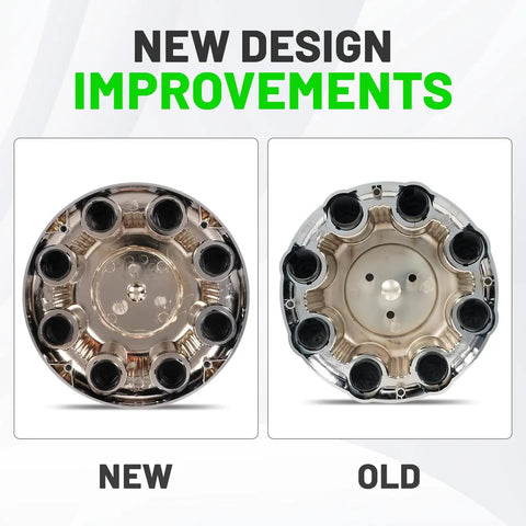 Comparison of new and old 8 Lug Chrome Wheel Center Caps for 1998-2013 Chevy Silverado GMC Sierra
