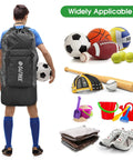 Person carrying Extra Large Mesh Ball Bag For Soccer, Basketball, Volleyball, Football And More, with sports gear displayed.