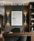 Flynix LED Indoor Wall Sconces, 5 Color Temps Dimmable Hardwired Wall Light in modern office setting with artwork.