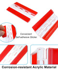 Four Pieces 75 By 45 Millimeter Clear Acrylic Hinges For Invisible Self Adhesive Hinge Kit shown with red adhesive, close-up view