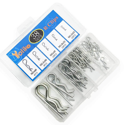 38 Piece Hitch Pin Clip Set With Five Sizes For Trailer And Tractor Applications Including Hair Pins R Clips Retaining Pins Spring Clips And Dolly Pin Replacement Kit By Yoliko