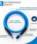 Heavy Duty Hybrid Air Compressor Hose Delivers Sweet Smooth Airflow And Rock Solid 300 Psi Pressure In A Hella Durable Kink Resistant Design at 6 feet.
