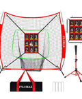 Seven By Seven Foot Baseball And Softball Practice Net With Numbered Strike Zone And Adjustable Batting Tee For Portable Hitting Training Heavy Duty Build Includes Carry Bag