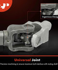 Upper intermediate steering shaft U-joint yoke in metallic gray; close-up view