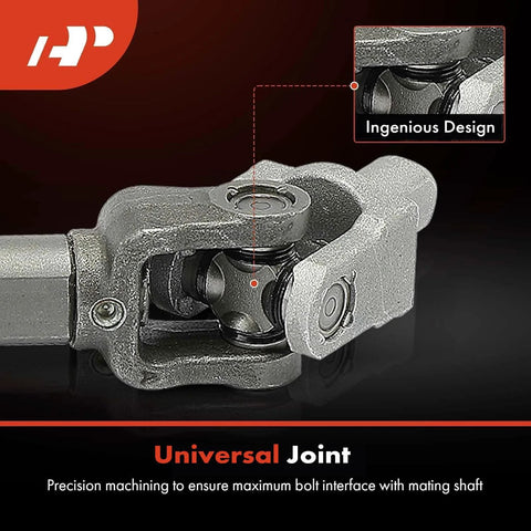 Upper intermediate steering shaft U-joint yoke in metallic gray; close-up view