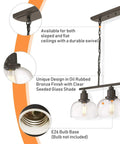 Three Light Farmhouse Kitchen Island Pendant Chandelier, 35.4 in Long, with highlighted swivel chain and seeded glass.