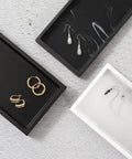 Keep Your Counter Slick Using This Solid Resin Vanity Tray Mini Ink Black Soap Dispenser Stand And Jewelry Catchall For Kitchen Organization Durable Build That Gonna Serve You Right, with black resin trays holding earrings.