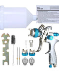Built Different Heavy Duty Hvlp Paint Sprayer Gun With Swappable Nozzles And 600 Ml Cup components including nozzle, cup, cleaning tool and instructions.