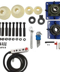 Yokoma 110V portable line boring machine kit with blue mounting bases, drill bar and control handle, assorted parts.