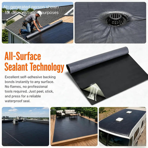 Real Deal Self Adhesive EPDM Rubber Roofing Membrane For Flat Roofs 53 Mil Thick 39 In Wide By 16 Ft Long applied on a sloped roof.