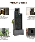 Modern Outdoor Water Fountain With LED Lights, 49.6 Inch Cascading Waterfall For Indoor Or Outdoor Use, Chill Garden Vibes