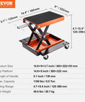 Side view of 1100 Lbs Motorcycle Lift With Dolly And Hand Crank Scissor Lift Jack showing size, dimensions, and capacity details.