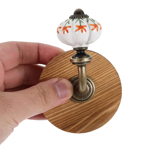 Old School Cool Antique Ceramic Wall Hooks With Rock Solid Wood Base Showstopper Entryway Coat Rack Pair Handpainted with multicolor design.