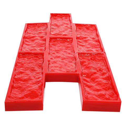 Red Sturdy PU Concrete Stamp Mat 19.29 by 7.87 inch with stone texture for seamless imprinting on surfaces, 20mm thick