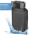 Safebox Portable Safe With 3 Digit Resettable Combination Lock, shown standing in water, with black slash-resistant material.