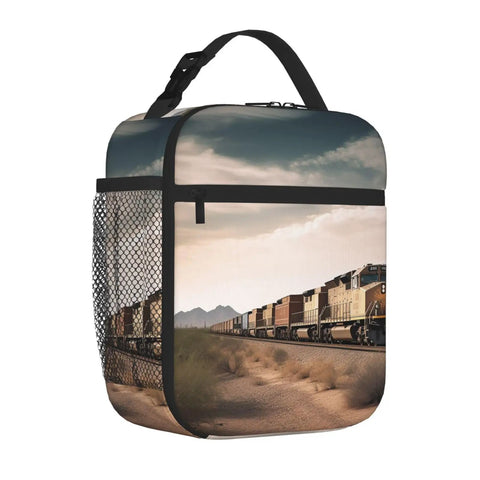Insulated Lunch Bag With Detachable Handle For Women And Men, Leakproof Cooler Tote, Desert Train Vibe design in Oxford cloth