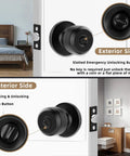 12 Pack Dope Matte Black Interior Privacy Door Knob Set With Keyless Round Lock Exterior and Interior View