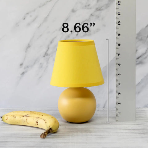 Two Pack Mini Ceramic Globe Table Lamps With Yellow Fabric Shades, 8.66 Inch Tall, 5.51 Inch Shade Diameter, Bulb Not Included, 40W B10 E12 Compatibility, Great For Living Room, Bedroom, Dorm, Office