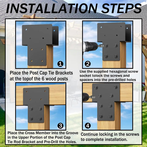 Heavy Duty Post Cap Tie Brackets For 4x4 Wood Posts To Beams, 2 Pack, Rustproof Steel Construction, Waterproof Connectors For Outdoor Decks And Fences, Fits Actual 3.5x3.5 Inch Posts