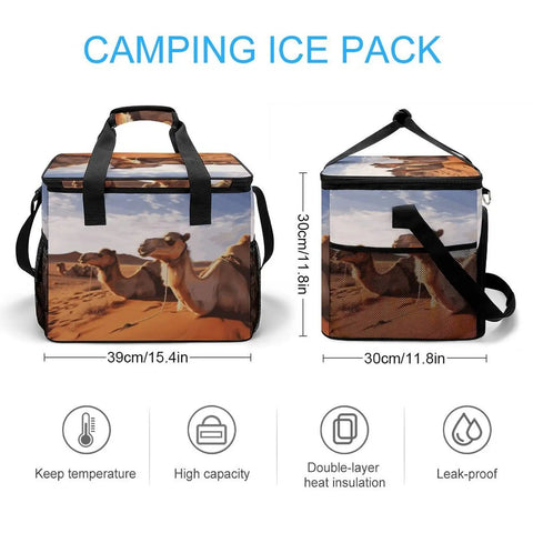Desert Rest Small Cooler Bag For Men And Women, Insulated Lunch Tote With Foil Lined Interior featuring desert camel design.