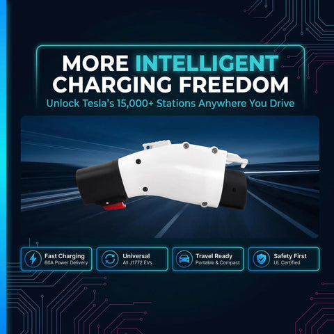 Nacs To J1772 Ev Charging Adapter 60 Amp 240 Volt Level 2 Converter for Tesla, showcasing a compact charging connector.