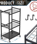 Rolling Garden Tool Organizer On Wheels With Mega Capacity Holds Up To 35 Long Handled Tools Heavy Duty Metal Rack For Garage Or Shed Sturdy Black Holder With 3 Movable Hooks
