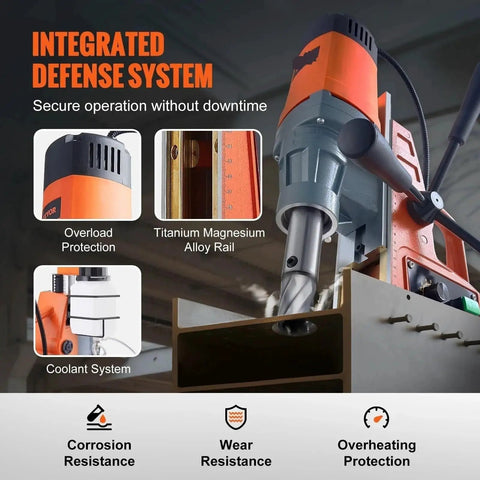 Heavy Duty Portable Electric Magnetic Drill Press With 2 Inch Boring Diameter And Variable Speed Control Up To 500 Rpm, integrated defense system features.