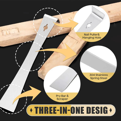 Two Piece Stainless Steel Pry Bar Scraper Set With Nine Point Two Five Inch And Six Point Seven Inch Sizes showing nail puller