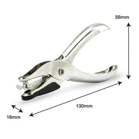 Side view of Three Pack Single Hole Punch Pliers Set With 10 Sheet Capacity, showing ergonomic handle in silver finish.