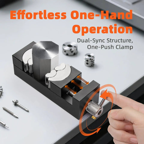 Precision Mini Drill Press Vise Featuring Self Adjusting Fractal Grips And Rock Solid Power For Irregular Pieces Around Two Forty Four Inch Jaw Size Hella Tough Aluminum Desktop Clamp crafted for effortless one-hand operation.