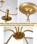 Massive 36 Inch Classic Candelabra Farmhouse Chandelier With Six Candle Lights Antique Gold Painted Iron Pendant Ceiling Light Fixture detail