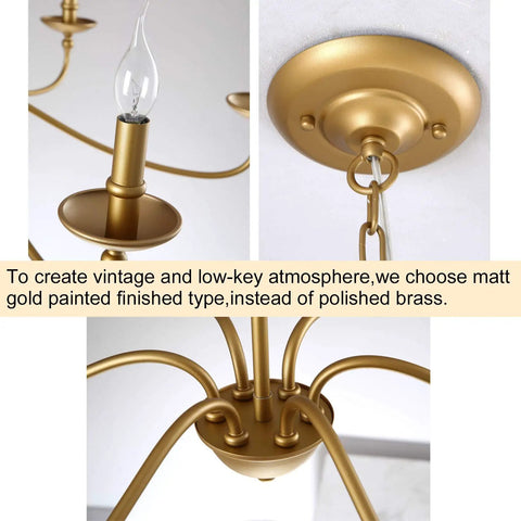 Massive 36 Inch Classic Candelabra Farmhouse Chandelier With Six Candle Lights Antique Gold Painted Iron Pendant Ceiling Light Fixture detail