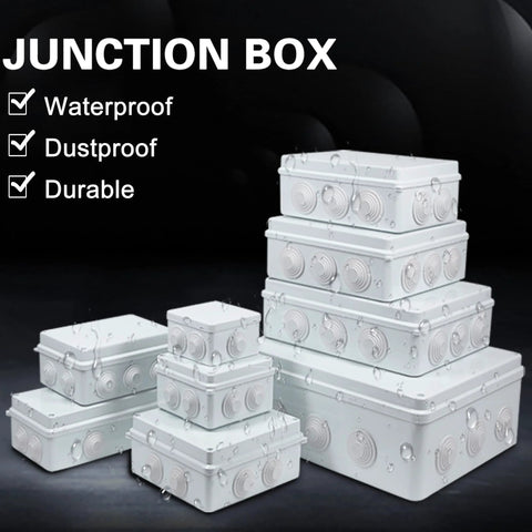 Sunnyglade IP65 ABS plastic junction boxes; white, waterproof and dustproof, stacked in multiple sizes