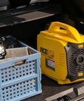 Whisper Quiet 1500 Watt Portable Inverter Generator with 120V AC Outlet USB Type A 12V DC Recoil Start in car trunk