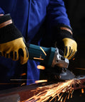 Person using Powerful 7.5 Amp Corded Angle Grinder With 11,000 RPM For Metal Cutting And Grinding, Four And A Half Inch Tool