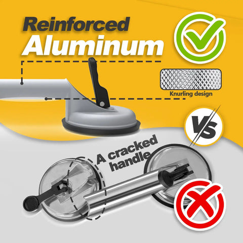 Reinforced aluminum design of 2 Pack Heavy Duty Aluminum Vacuum Glass Lifters With Rock Solid Grip And Hella Strong 240 Pound Crush Capacity for durability comparison.