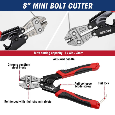RIZOM 3-piece bolt cutter pliers set with red/black anti-slip handles and chrome vanadium blades