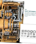 Mechanical assembly close-up with 175 Piece Steel C Type External Circlip Snap Ring Assortment Kit For Automotive And Machinery In Clear Storage Case With Easy Size Access Durable Retaining Clips For Repair And Maintenance Of Mechanical Assemblies visible inset.