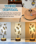 Bee Watercolor White Decor Bedside Table Lamp With 3 Way Dimmable Touch Control And Built In Charging Station showing touch feature