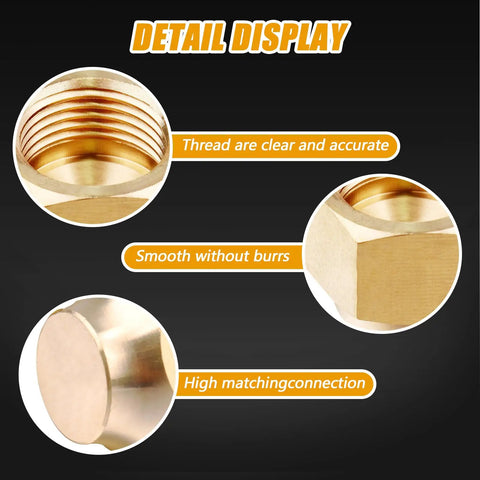 Brass Flare Cap Set For Compression Stop Valves 5 Piece Kit With Tubing Sizes From One Quarter Inch To Five Eighth Inch detail display