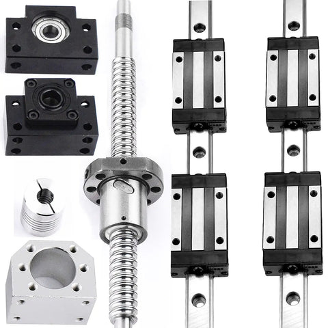 Three Pack 300mm HGR20 HGH20 Linear Sliding Rail Guide Kit With Four HGH20CA Carriages And RM1605 Ball Screw Set close-up view.