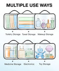 Clear TSA Approved Travel Toiletry Bags Set Of Two With Water Resistant Design And Quart Size Compliance shown with multiple uses