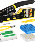 All In One RJ45 Pass Through Ethernet Crimp Tool Kit For Cat5 Cat5e Cat6 Cables RJ11 RJ12 Compatible With Wire Stripping